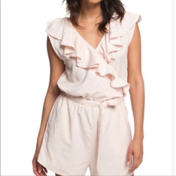 ROXY Pale Pink Ruffles Shorts Romper “Cool Your Heart” with Belt size 6 - Picture 1 of 16